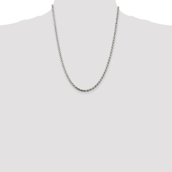 2.75mm Rhodium Plated Sterling Silver Diamond Cut Rope Necklace, 22in - Picture 3 of 8
